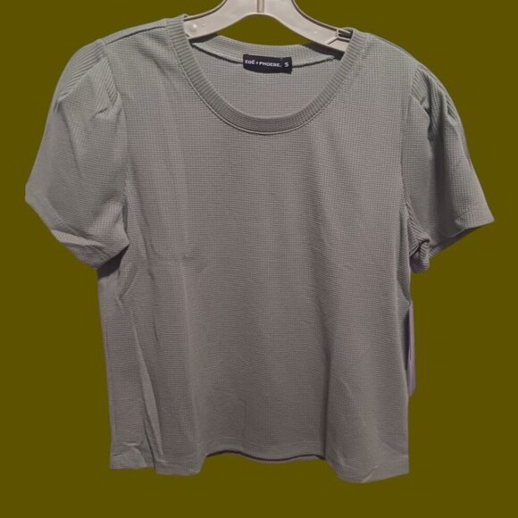 Zoë + Phoebe Waffle Knit Short Sleeve T-Shirt Sage Green size Small - Picture 2 of 7